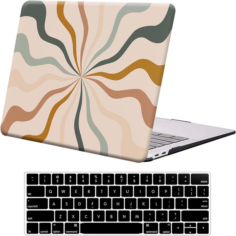 FUNUT for MacBook Air 13 inch Case M1 2021 2020 2019 2018 Release A2337 A2179 A1932 Touch ID, MacBook Air 2021 Cover Laptop Plastic Hard Shell Case & Keyboard Cover MacBook Air 13 inch, Wave Pattern - Image 1